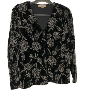 Notations Vintage Black Velvet Cardigan Floral Sparkle Witchcore Whismygoth